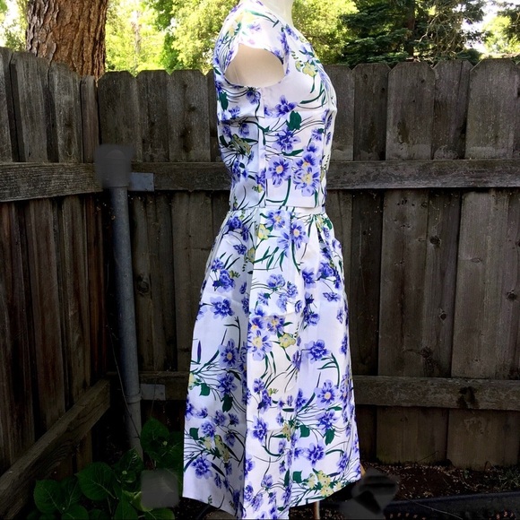 Blue violet floral white 2 pc cap sleeve crop top & full skirt set S M L NWT - Picture 12 of 13